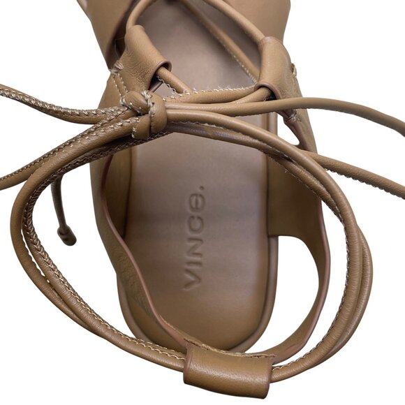 Vince Women’s Tan Leather Stylish Open-Toe Design Lace-Up Sandals Size 5.5M - Picture 8 of 9